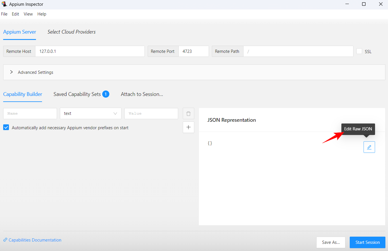 Capability Builder (Кнопка Edit Raw JSON)