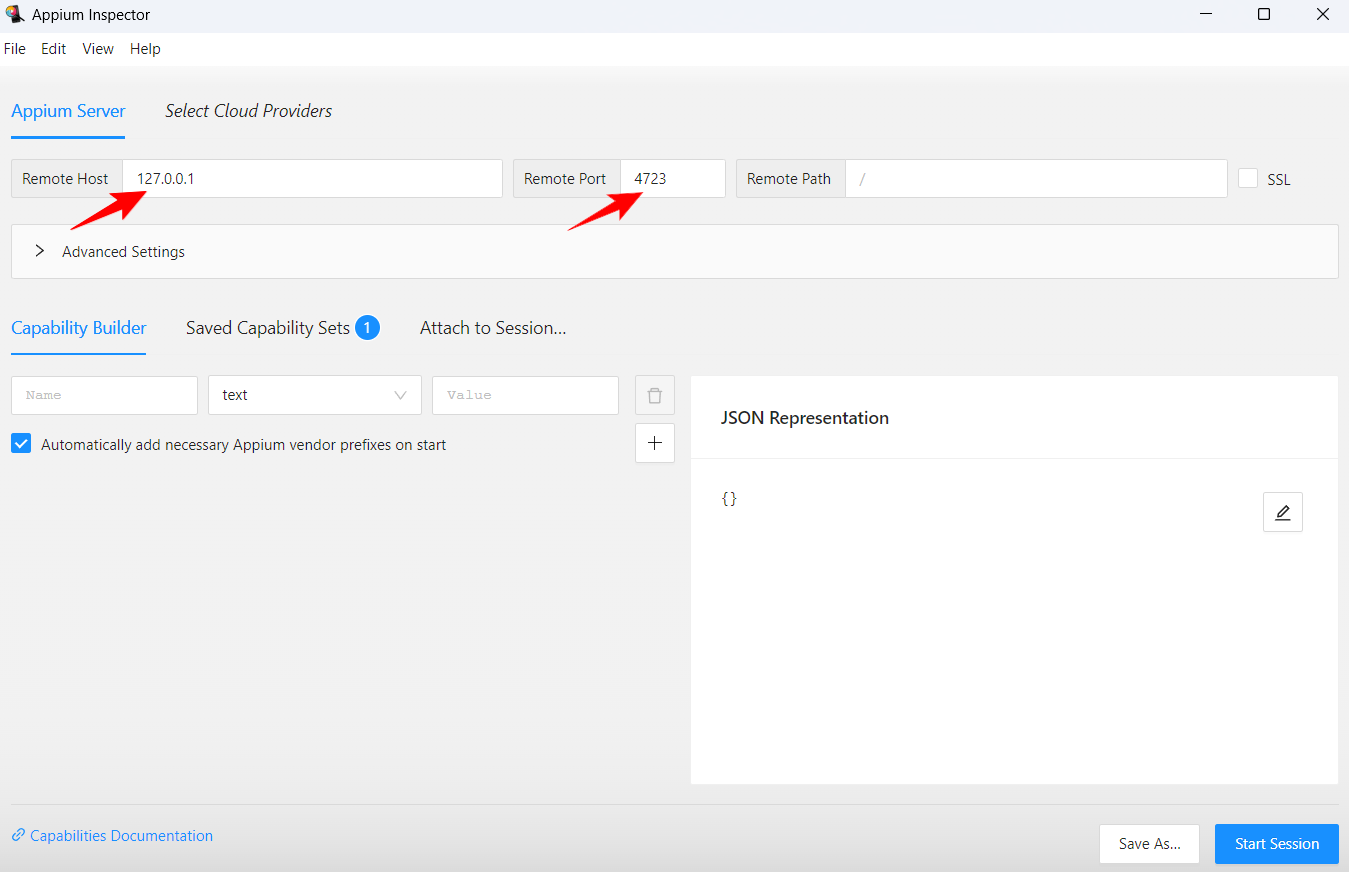 Панель управления (с заполнеными Remote Host и Remote Port)