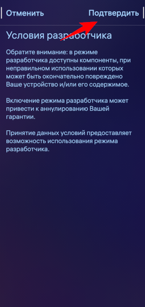 Принятие условий разработчика