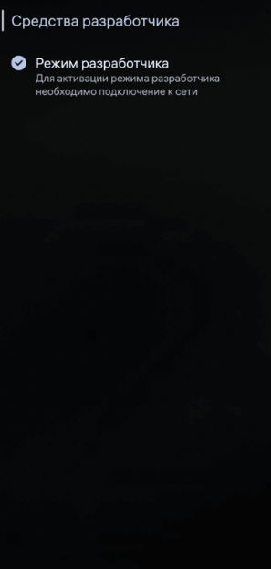 Выбор режима разработчика