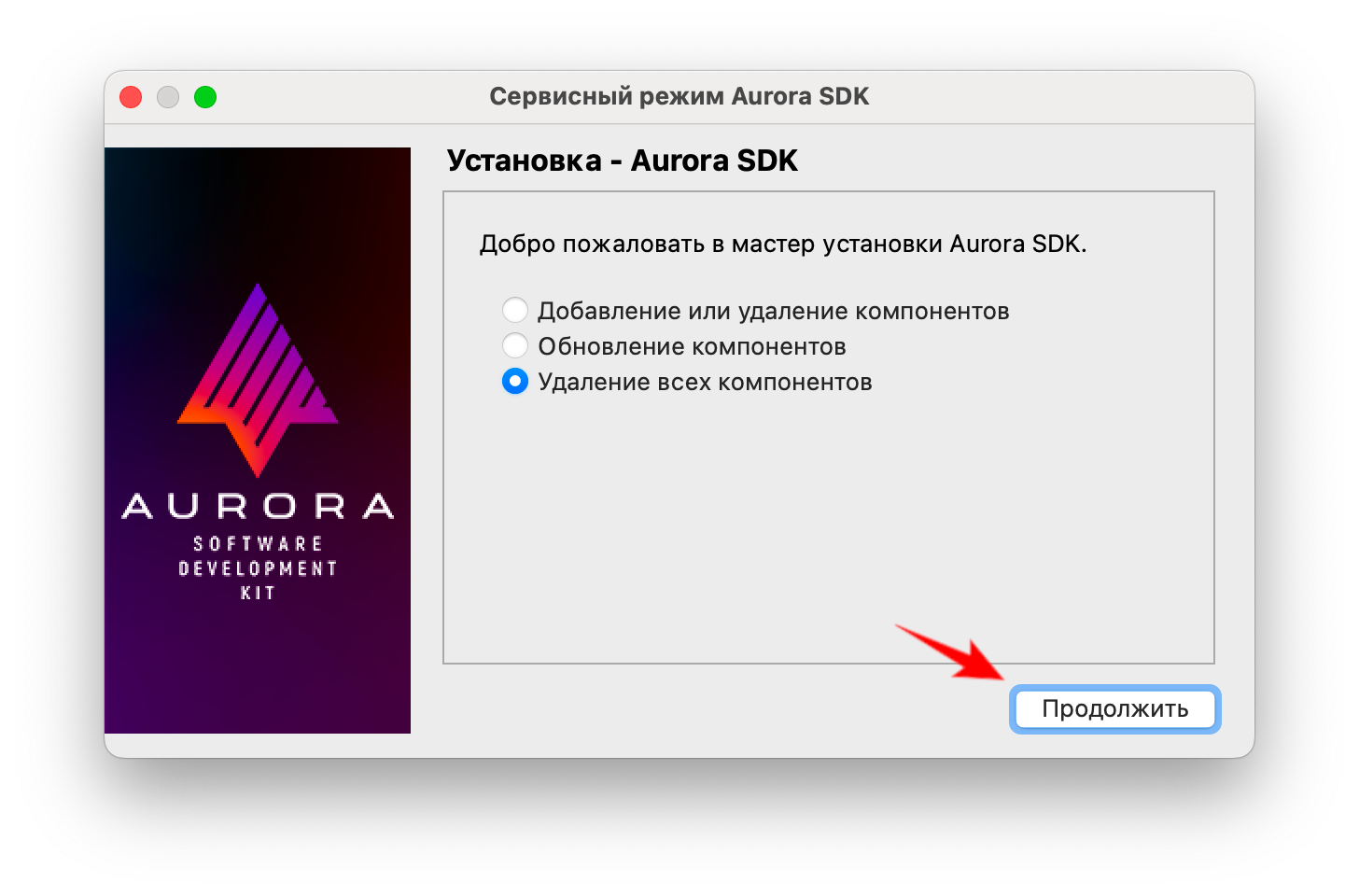 Стартовый экран инструмента SDKMaintenanceTool